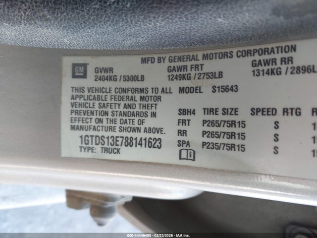 Aukcja sprzedaży 2008 Gmc Canyon Sle2, vin: 1GTDS13E788141623, numer aukcji: 44446498