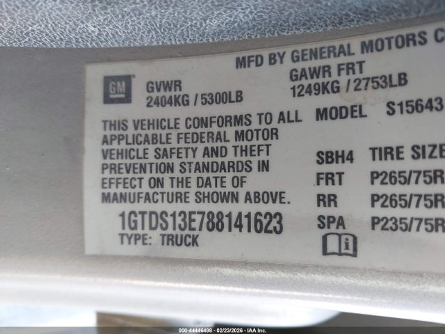 Aukcja sprzedaży 2008 Gmc Canyon Sle2, vin: 1GTDS13E788141623, numer aukcji: 44446498