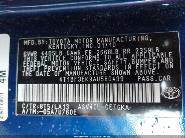 2010 TOYOTA CAMRY 4T1BF3EK9AU580499 Photo 8