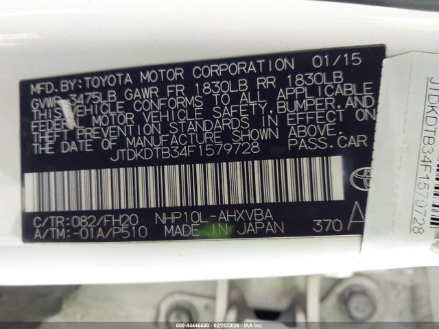 JTDKDTB34F1579728 Toyota Prius C One