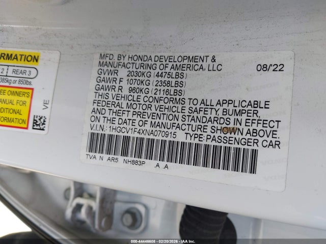 1HGCV1F4XNA070915 Honda Accord Sport Special Edition