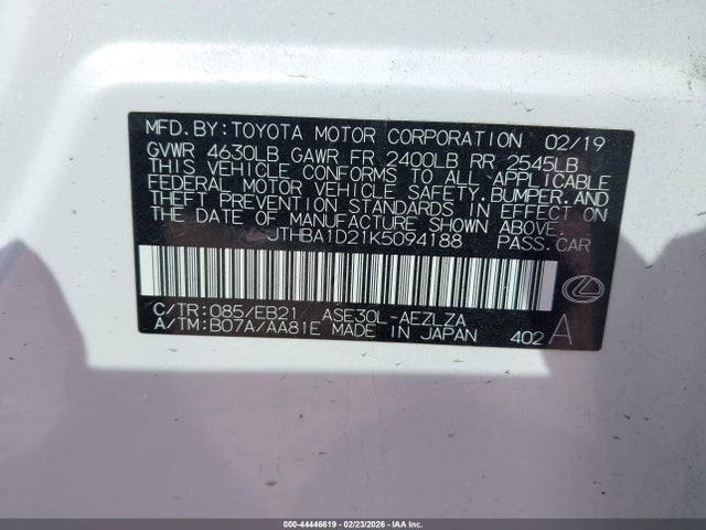 Продажа на аукционе авто 2019 Lexus Is 300, vin: JTHBA1D21K5094188, номер лота: 44446619