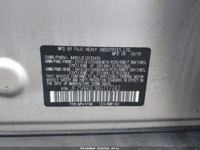 Продаж на аукціоні авто 2011 Subaru Forester 2.5x Premium, vin: JF2SHADC3BG717242, номер лоту: 44446655