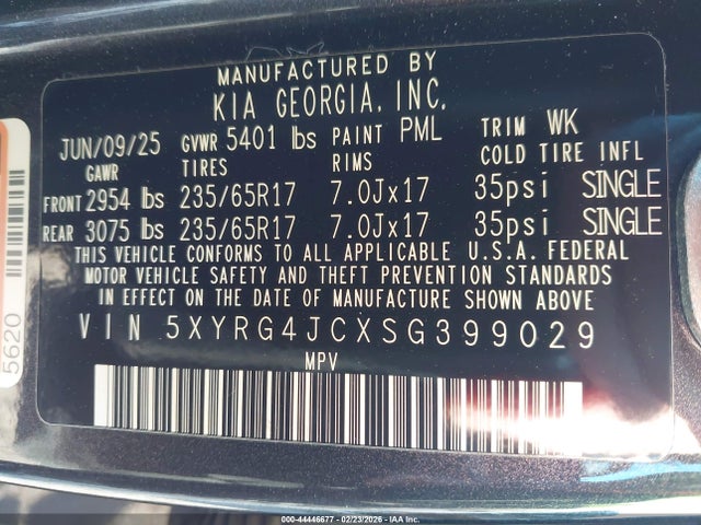 44446677 :رقم المزاد ، 5XYRG4JCXSG399029 vin ، 2025 Kia Sorento Lx مزاد بيع