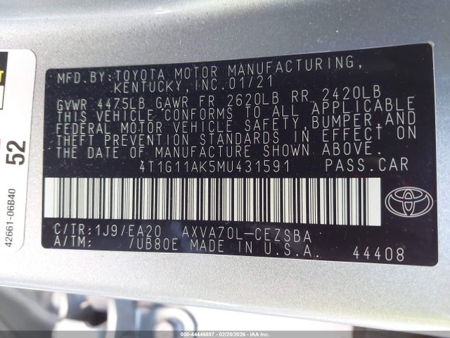 4T1G11AK5MU431591 Toyota CAMRY SE