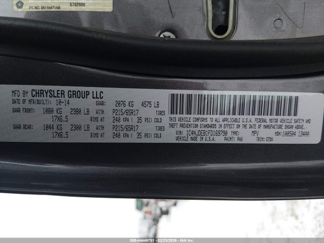 Aukcja sprzedaży 2015 Jeep Compass Latitude, vin: 1C4NJDEB1FD169790, numer aukcji: 44446751