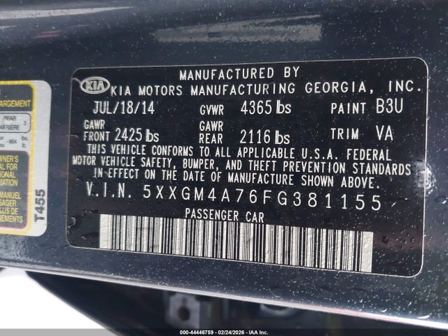 5XXGM4A76FG381155 KIA Optima Lx