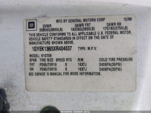 1999 CADILLAC ESCALADE 1GYEK13R5XR404637 Photo 8