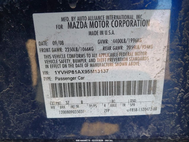 Продаж на аукціоні авто 2009 Mazda Mazda6 I Sport, vin: 1YVHP81AX95M13137, номер лоту: 44446778