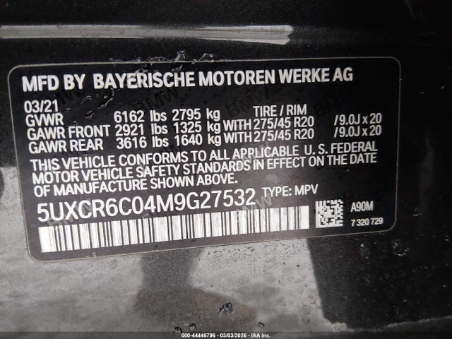 Продажа на аукционе авто 2021 Bmw X5 Xdrive40i, vin: 5UXCR6C04M9G27532, номер лота: 44446796