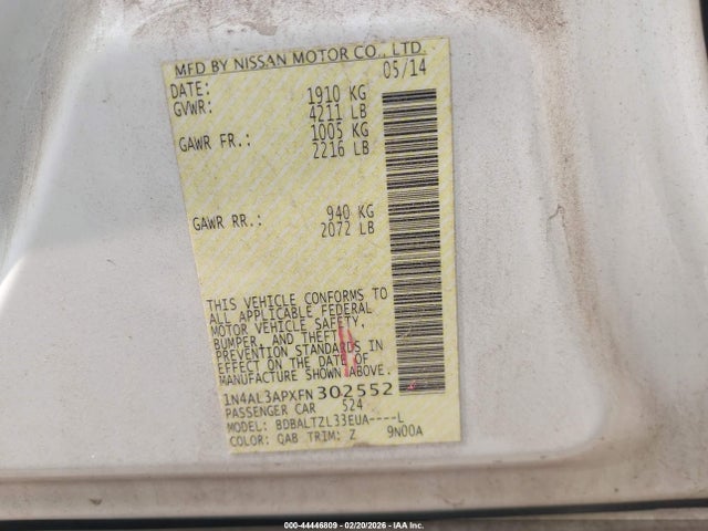 1N4AL3APXFN302552 Nissan Altima 2.5 Sl