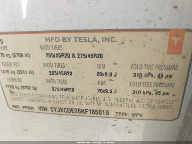 2019 TESLA MODEL X 5YJXCDE26KF185019 Photo 8