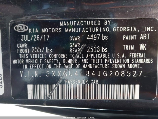 5XXGU4L34JG208527 KIA OPTIMA EX
