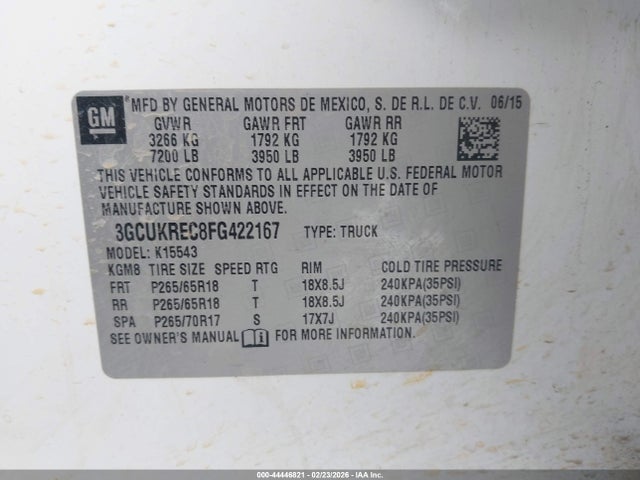 2015 CHEVROLET SILVERADO 1500 3GCUKREC8FG422167 Photo 8
