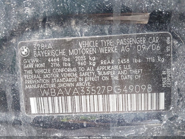 Aukcja sprzedaży 2007 Bmw 328i, vin: WBAVA33527PG49098, numer aukcji: 44446825