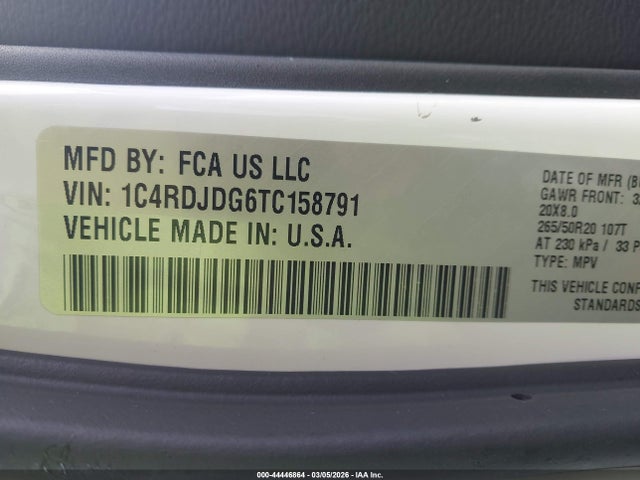 Продаж на аукціоні авто 2026 Dodge Durango Gt Awd, vin: 1C4RDJDG6TC158791, номер лоту: 44446864
