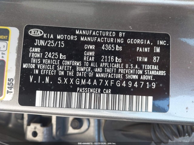 Aukcja sprzedaży 2015 Kia Optima Lx, vin: 5XXGM4A7XFG494719, numer aukcji: 44446875