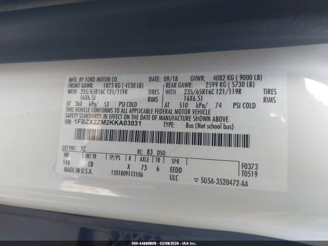 1FBZX2ZM2KKA03031 Ford Transit-350 Xl