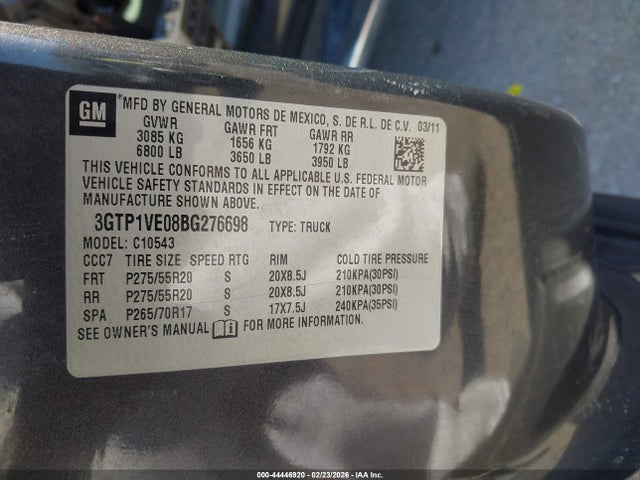 Aukcja sprzedaży 2011 Gmc Sierra 1500 Sle, vin: 3GTP1VE08BG276698, numer aukcji: 44446920