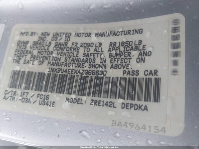 44446936 :رقم المزاد ، 1NXBU4EEXAZ366630 vin ، 2010 Toyota Corolla Le مزاد بيع