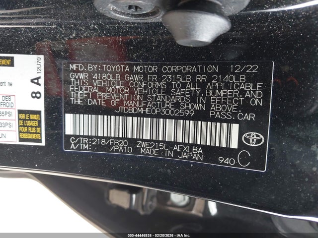 JTDBDMHE0P3002599 Toyota Corolla Hybrid Le