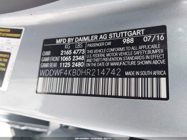 44446941 :رقم المزاد ، WDDWF4KB0HR214742 vin ، 2017 Mercedes-benz C 300 4matic مزاد بيع