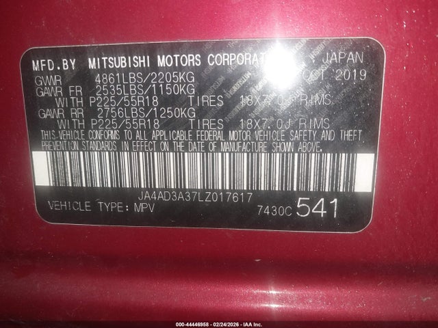 JA4AD3A37LZ017617 Mitsubishi Outlander Le 2.4/se 2.4/sel 2.4/sp 2.4