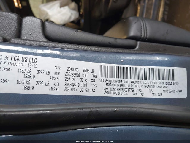 44446972 :رقم المزاد ، 1C4RJFBG9LC237736 vin ، 2020 Jeep Grand Cherokee Limited 4x4 مزاد بيع