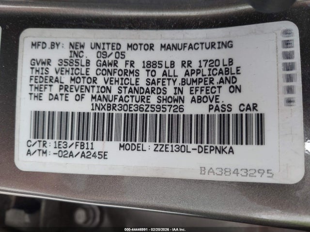 Aukcja sprzedaży 2006 Toyota Corolla Le, vin: 1NXBR30E36Z595726, numer aukcji: 44446991