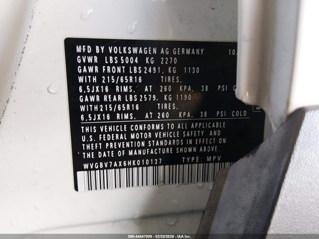 WVGBV7AX6HK010137 Volkswagen Tiguan 2.0t/2.0t S