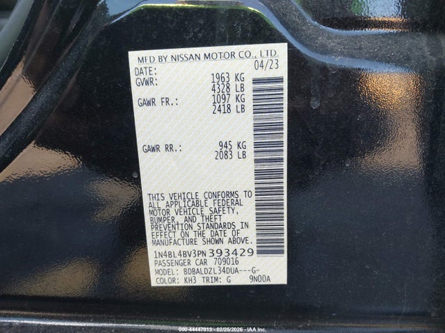 Aukcja sprzedaży 2023 Nissan Altima S Fwd, vin: 1N4BL4BV3PN393429, numer aukcji: 44447013