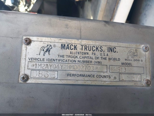 1987 Mack 600 Rw600 მანქანა იყიდება აუქციონზე, vin: 1M2AY04Y2HM002703, აუქციონის ნომერი: 44447057