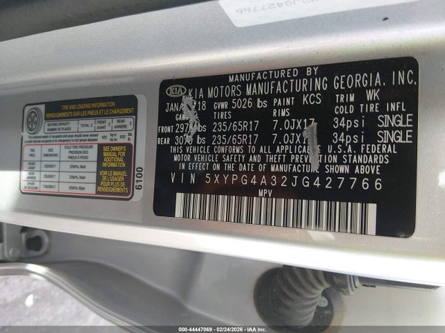 2018 KIA SORENTO 5XYPG4A32JG427766 Photo 8