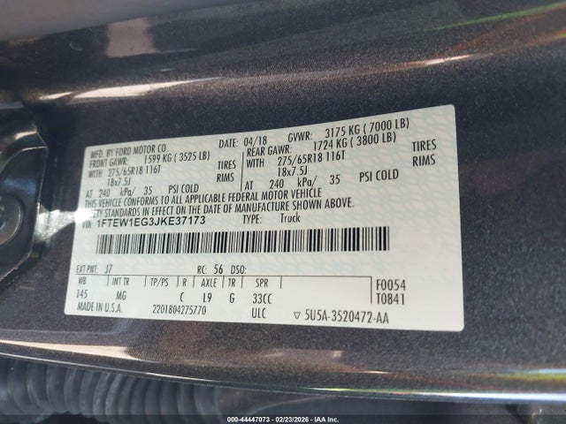 1FTEW1EG3JKE37173 Ford F-150 Xlt