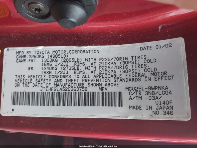 2002 TOYOTA HIGHLANDER JTEHF21A520063758 Photo 8