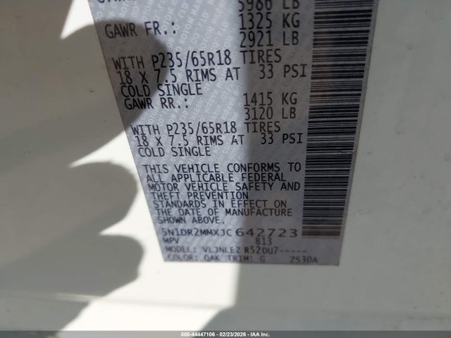 2018 NISSAN PATHFINDER 5N1DR2MMXJC642723 Photo 8