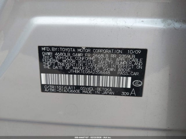 Продажа на аукционе авто 2010 Lexus Es 350, vin: JTHBK1EG8A2358448, номер лота: 44447107