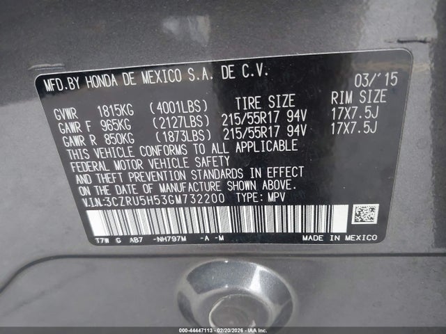 3CZRU5H53GM732200 Honda HR-V EX