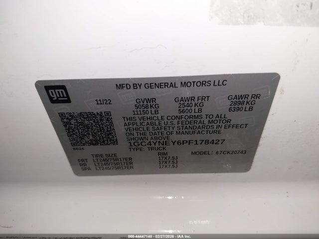 1GC4YNEY6PF178427 Chevrolet Silverado 2500hd 4wd Standard Bed Lt