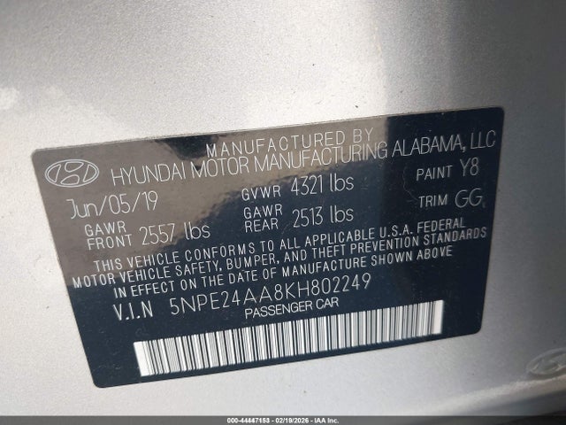 Hyundai SONATA ECO 2019 5NPE24AA8KH802249 Image 9