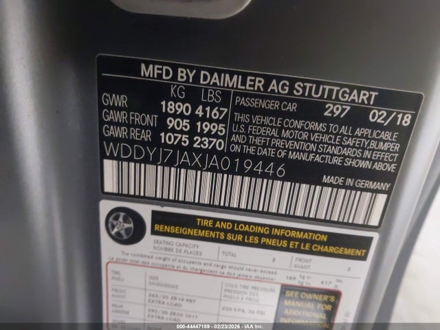 WDDYJ7JAXJA019446 Mercedes-Benz AMG GT S