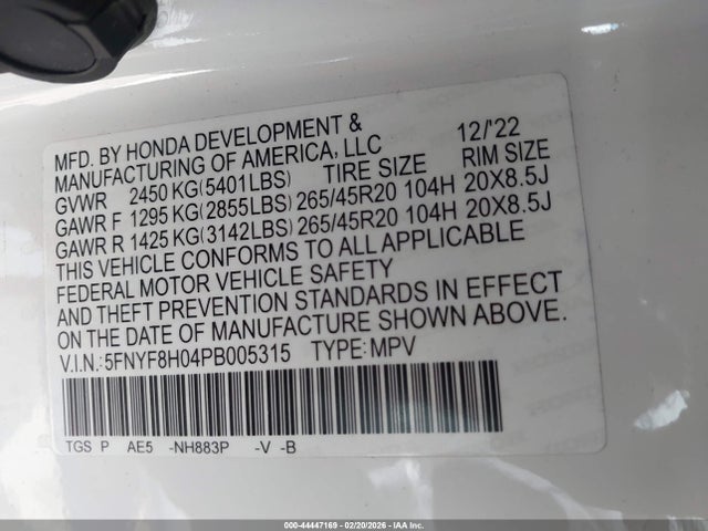 Honda Passport Awd Elite 2023 5FNYF8H04PB005315 Image 9