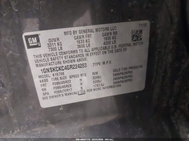 2016 CHEVROLET TAHOE 1GNSKCKC4GR224283 Photo 8