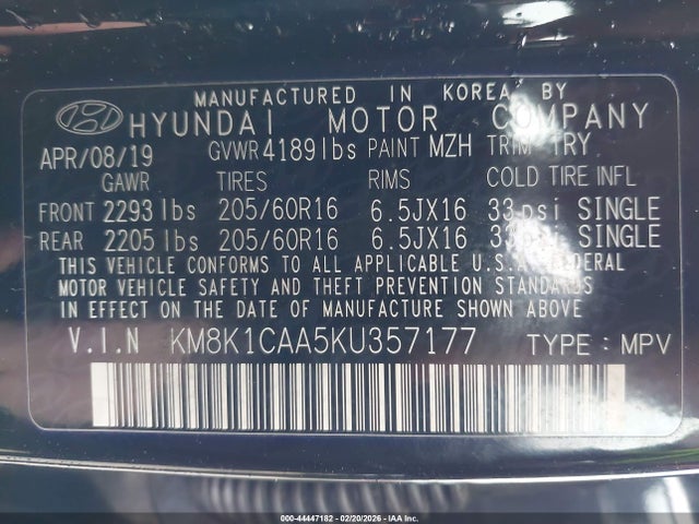 KM8K1CAA5KU357177 Hyundai Kona Se