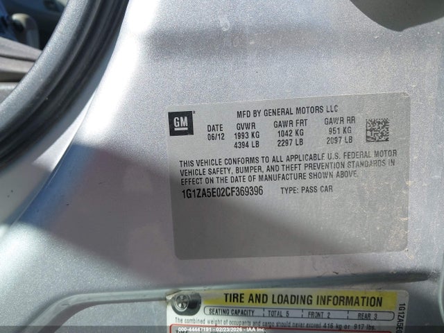 2012 Chevrolet Malibu Ls მანქანა იყიდება აუქციონზე, vin: 1G1ZA5E02CF369396, აუქციონის ნომერი: 44447191