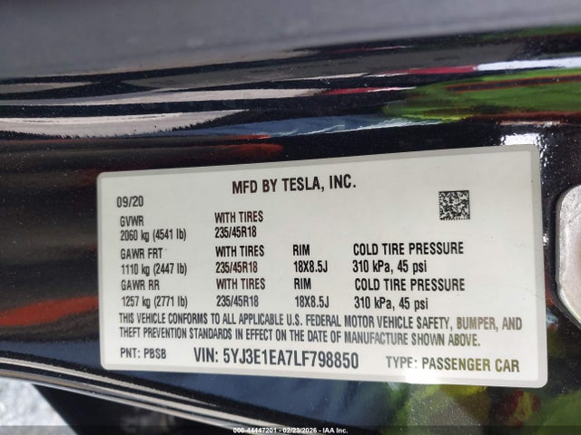 Aukcja sprzedaży 2020 Tesla Model 3 Standard Range Plus Rear-wheel Drive/standard Range Rear-wheel Drive, vin: 5YJ3E1EA7LF798850, numer aukcji: 44447201