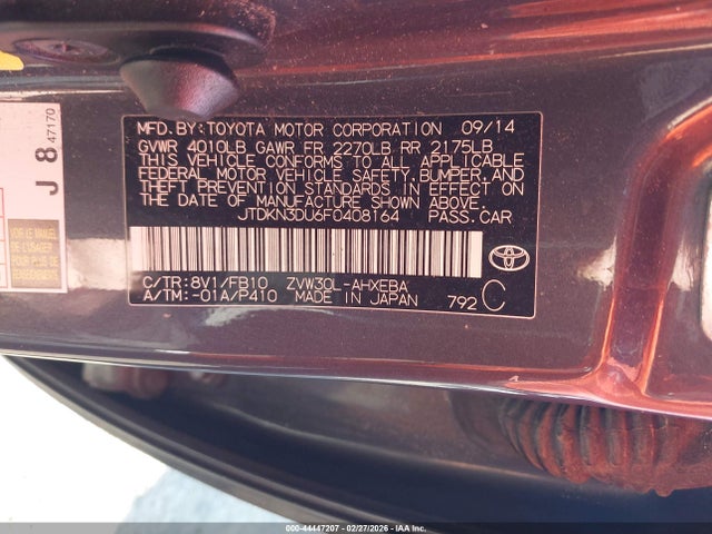 Toyota Prius Two 2015 JTDKN3DU6F0408164 Image 9