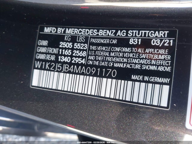 W1K2J5JB4MA091170 Mercedes-Benz CLS 450