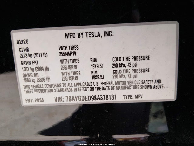 Aukcja sprzedaży 2025 Tesla Model Y Long Range Dual Motor Rear-wheel Drive, vin: 7SAYGDED9SA378131, numer aukcji: 44447230