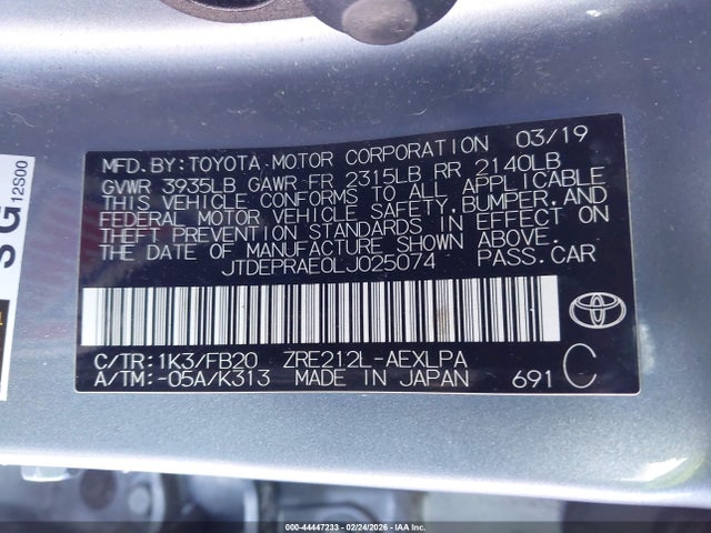 Продажа на аукционе авто 2020 Toyota Corolla Le, vin: JTDEPRAE0LJ025074, номер лота: 44447233